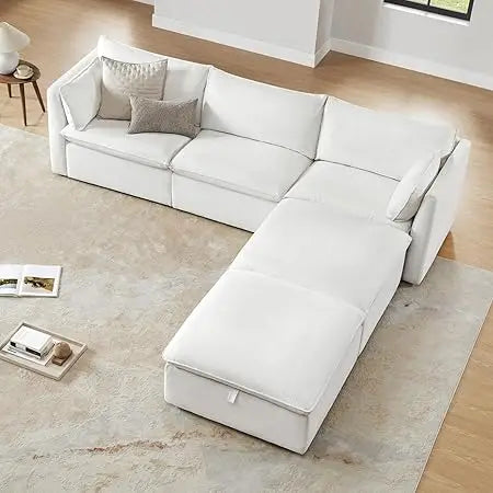 Modular Down-Filled L-Shape Sectional Sofa – 114″ Cloud Couch, FSC-Certified Living Room L-Shaped Couch, Comfy Corner Couch